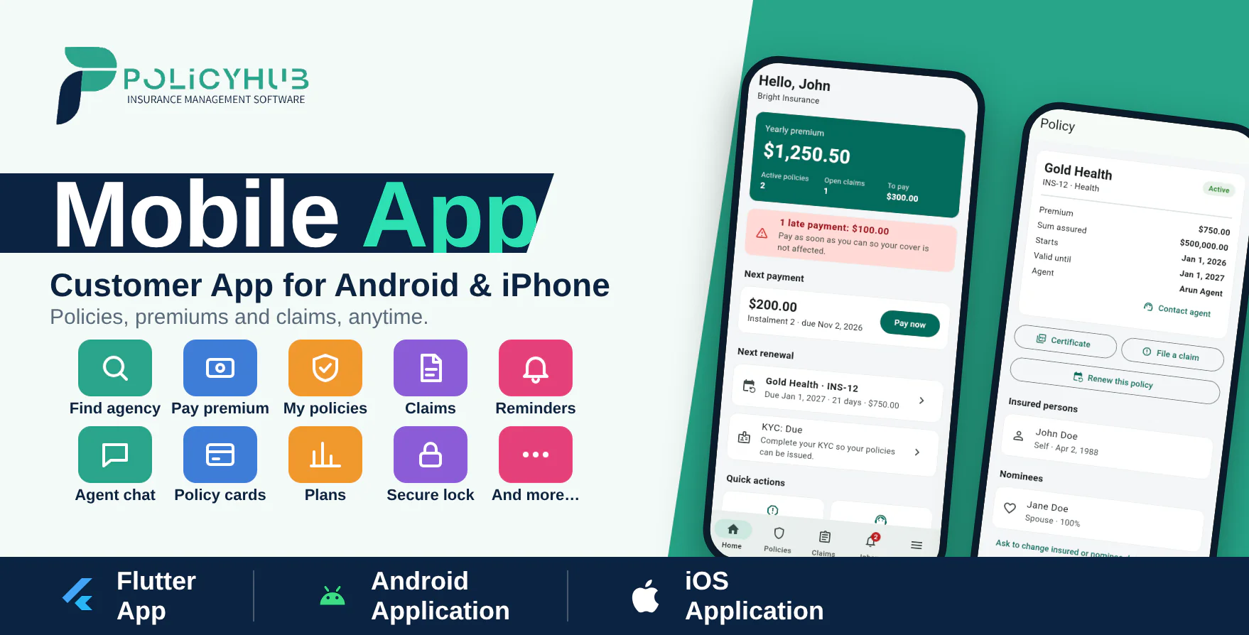 Policy Hub SaaS - Insurance Management System Mobile App | Customer App | Flutter App