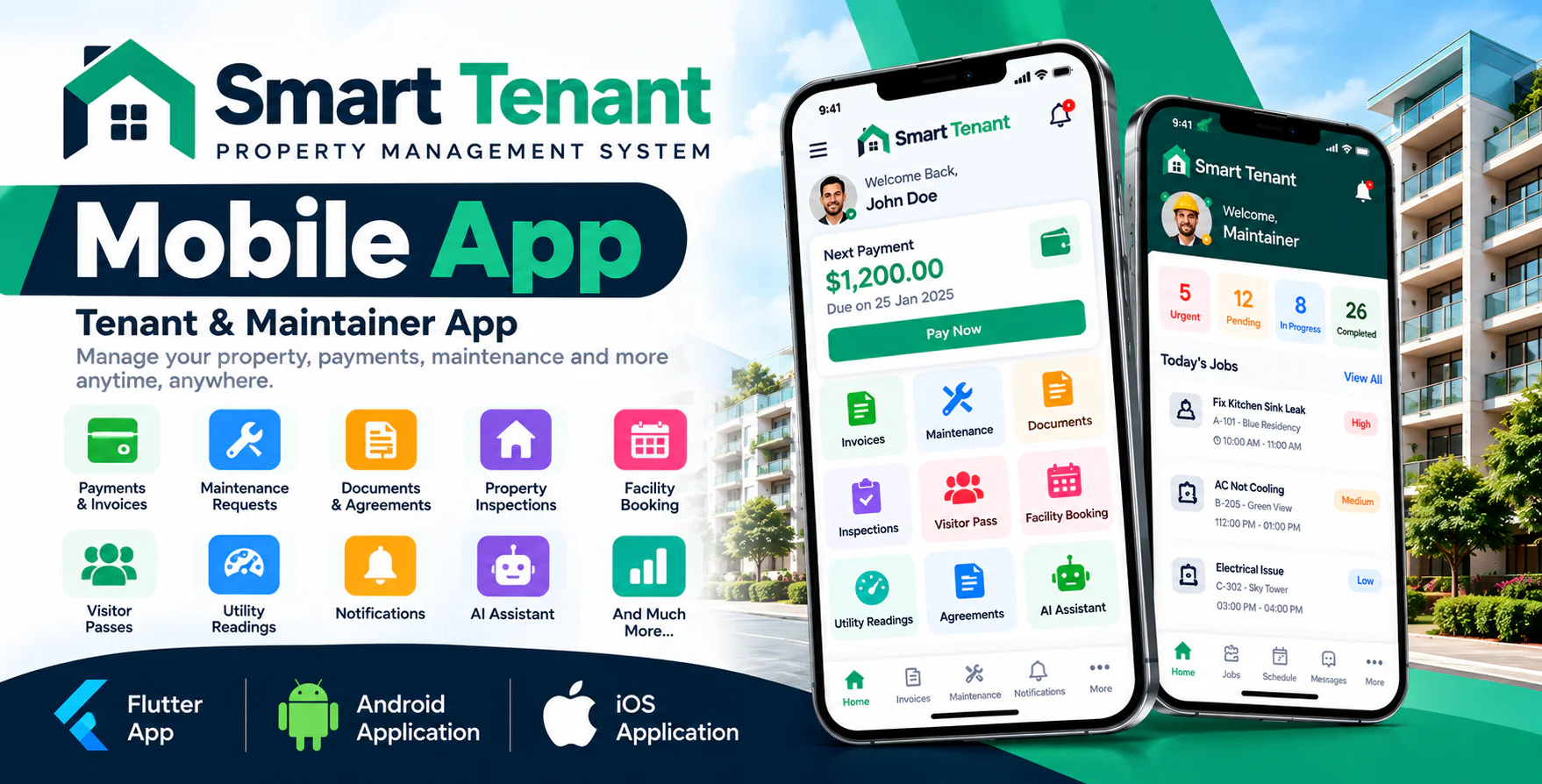 Smart Tenant SaaS - Property Management SaaS Mobile App | Tenant & Maintainer App | Flutter App