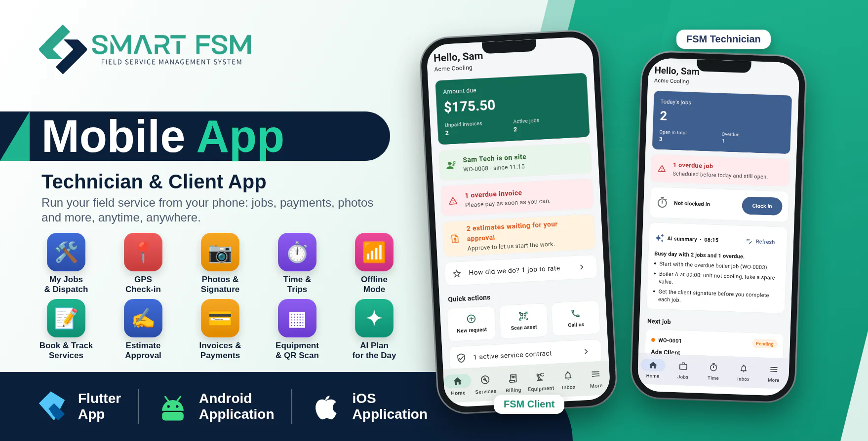Smart FSM SaaS - Field Service Mobile App | Technician & Client App | Flutter App